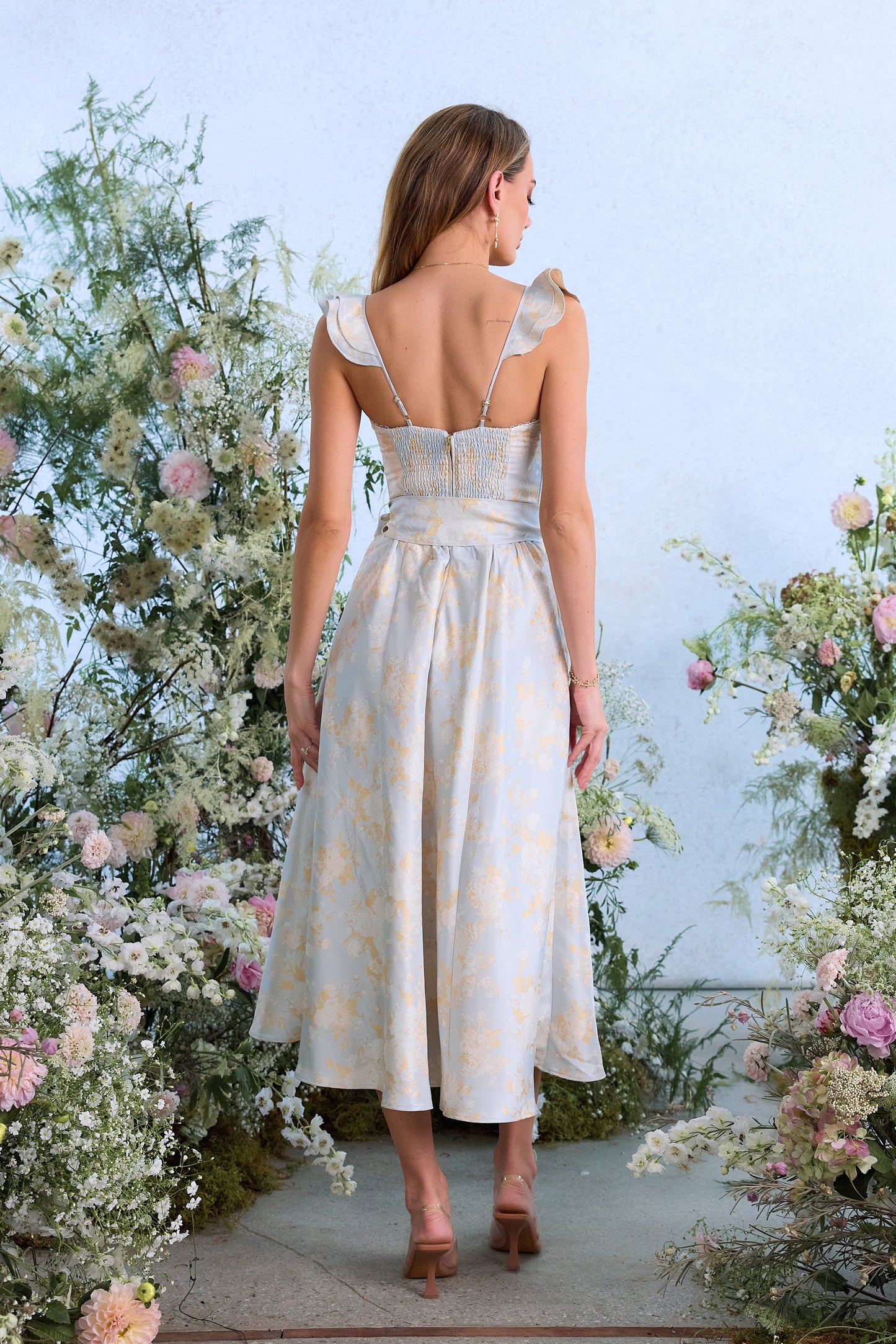 The Vera Dress in Sky Windsor Brocade