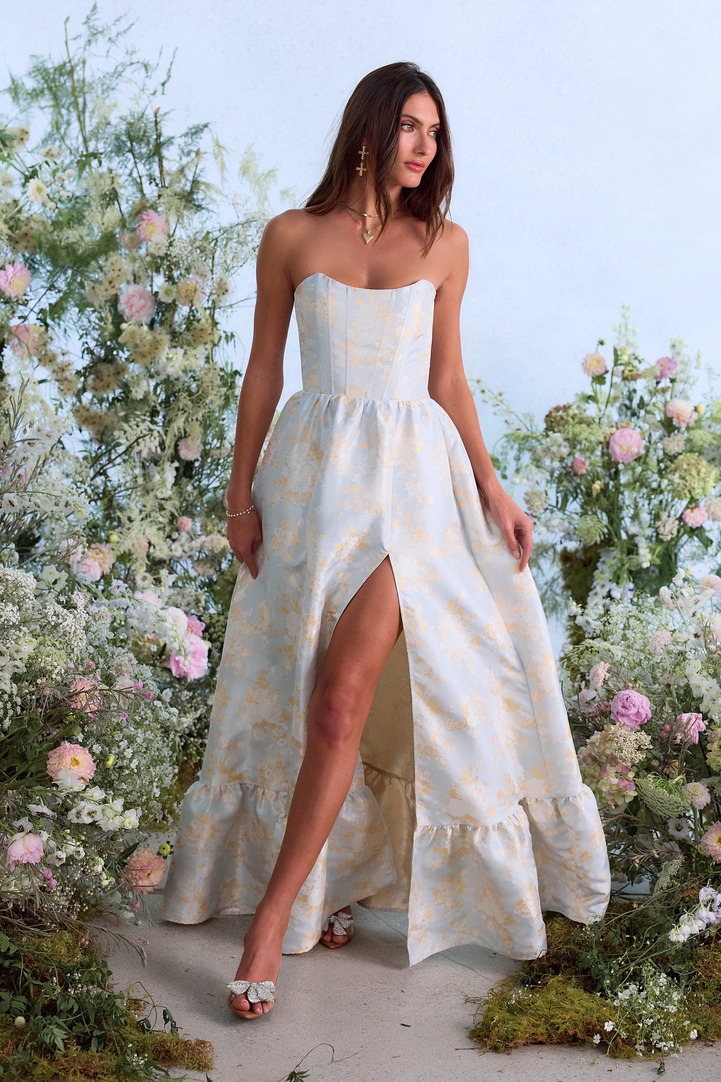 The Charlotte Dress in Sky Windsor Brocade