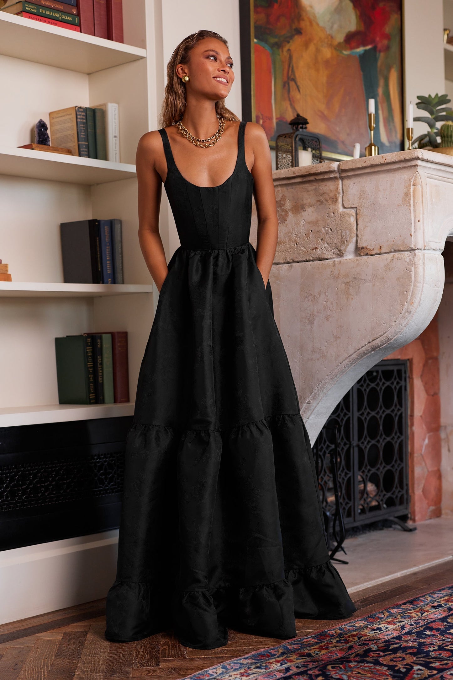 The Avery Dress in Black Windsor Brocade