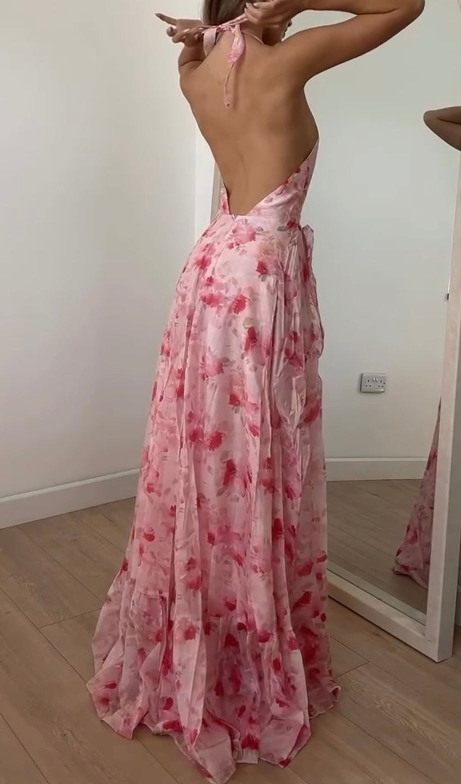 Elegant Fashion Halter Floral Print Slit Dress