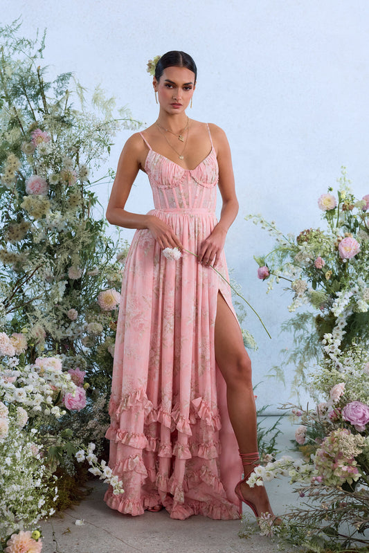 The Carmen Dress in Light Pink Tapestry Rose