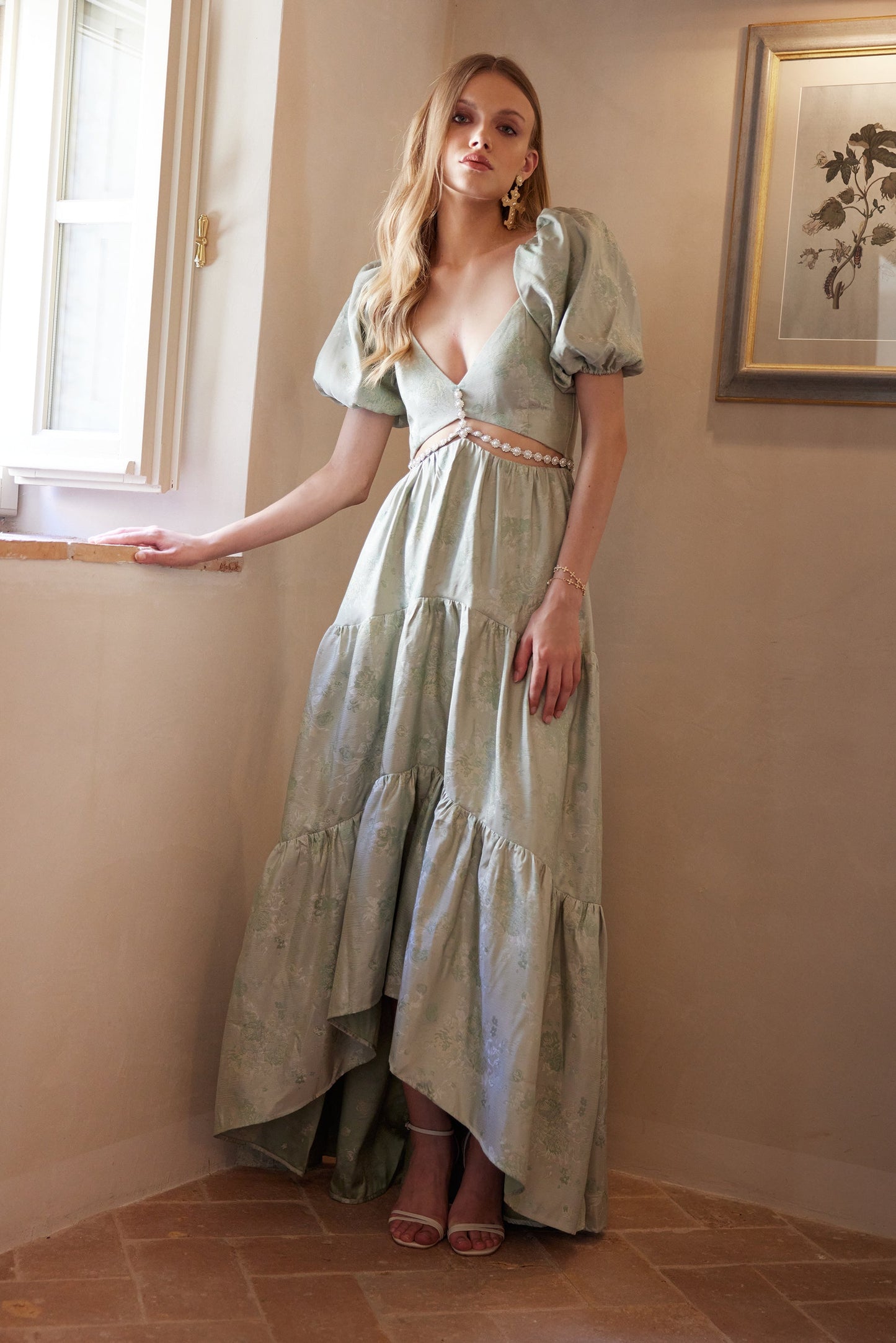 The Emma Dress in Sage Windsor Brocade