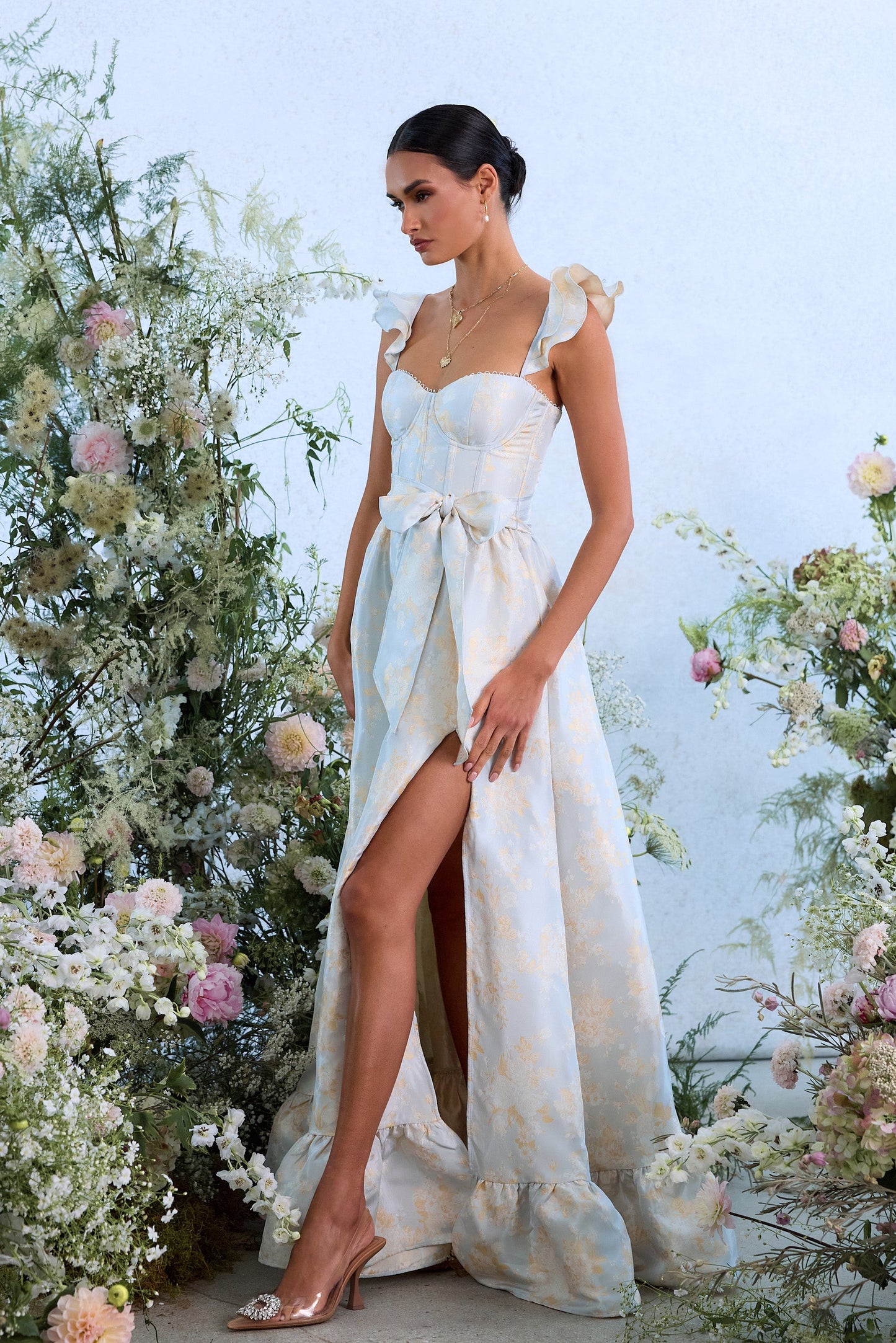 The Veronica Dress in Sky Windsor Brocade