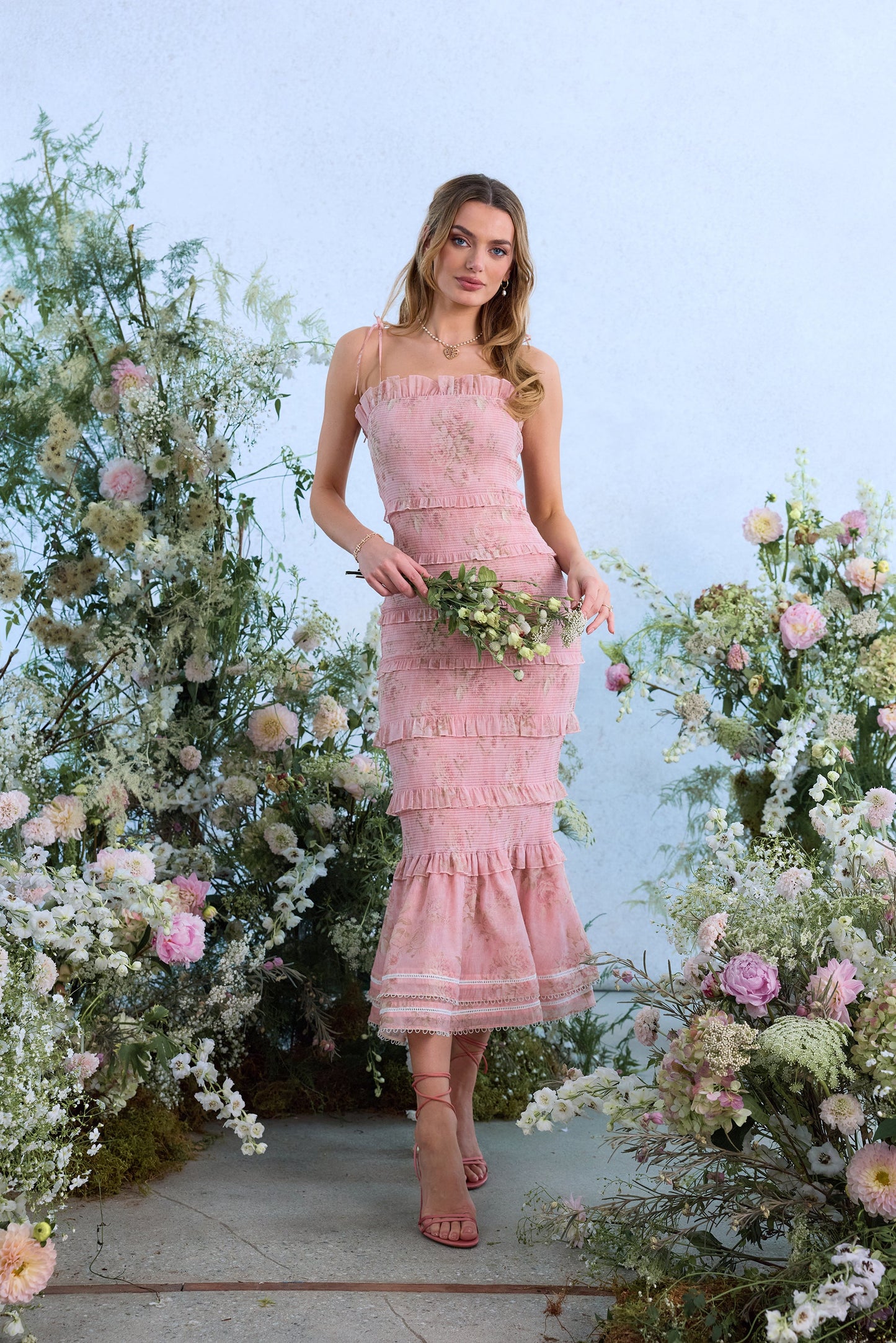 The Geranium Dress in Light Pink Tapestry Rose