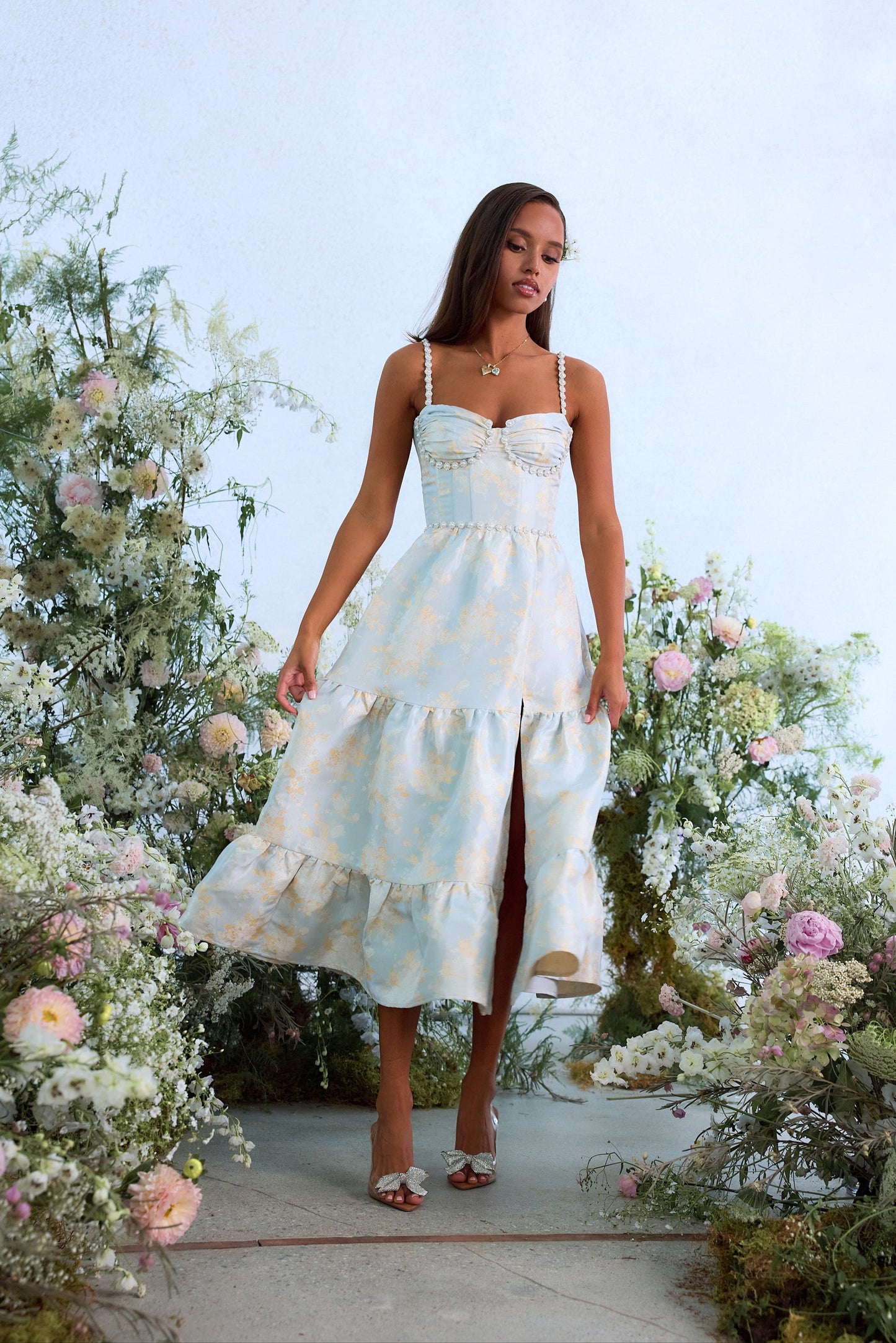 The Lorenza Dress in Sky Windsor Brocade