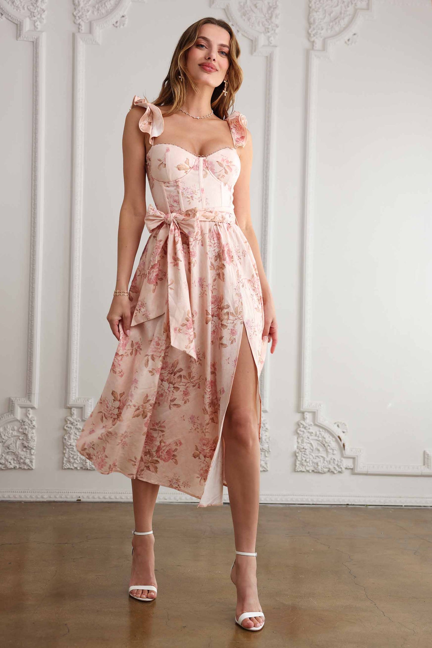 The Vera Dress in Peach Tapestry