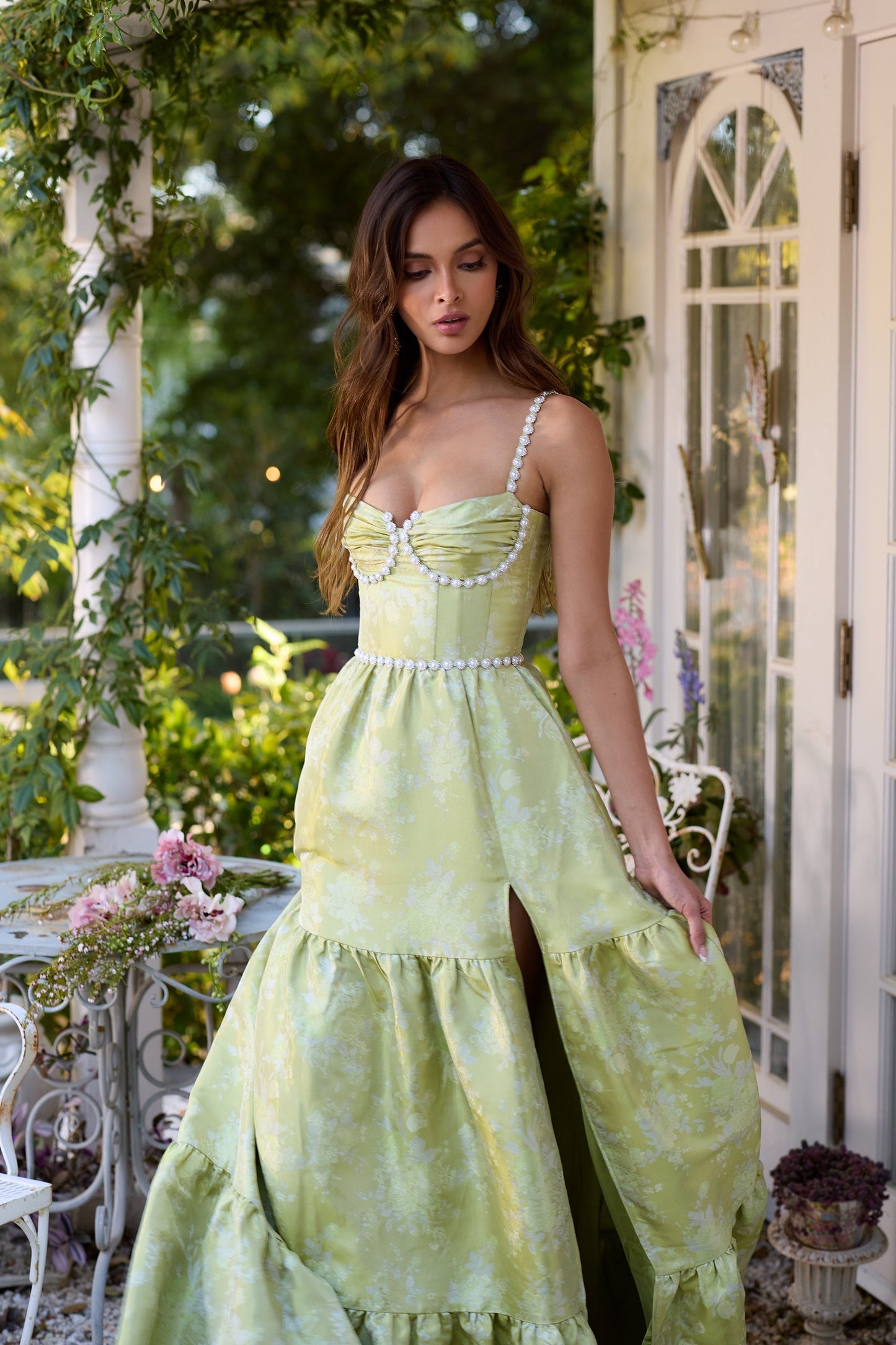 The Lucetta Dress in Chartreuse Windsor Brocade