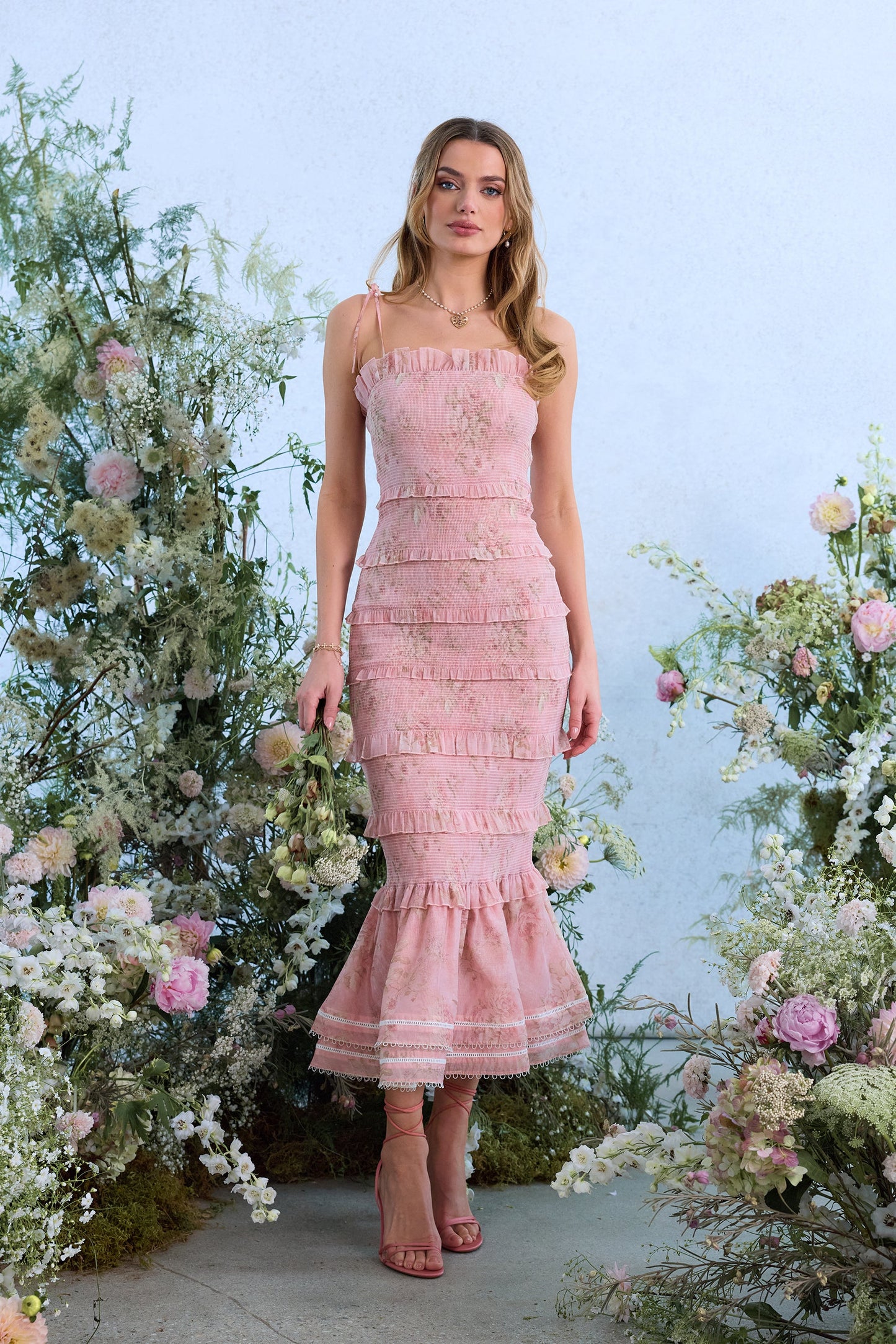 The Geranium Dress in Light Pink Tapestry Rose