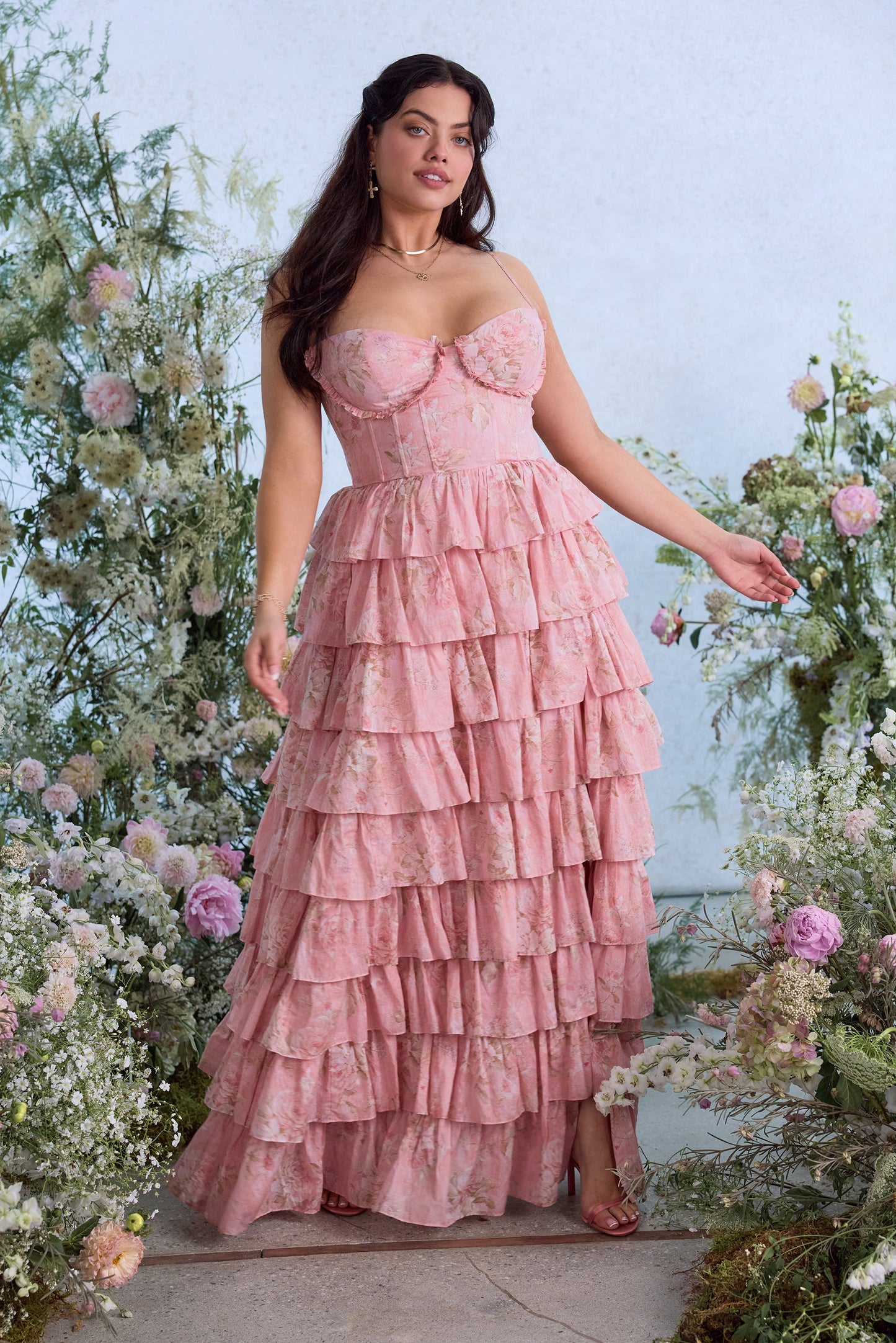 The Josephine Dress in Light Pink Tapestry Rose