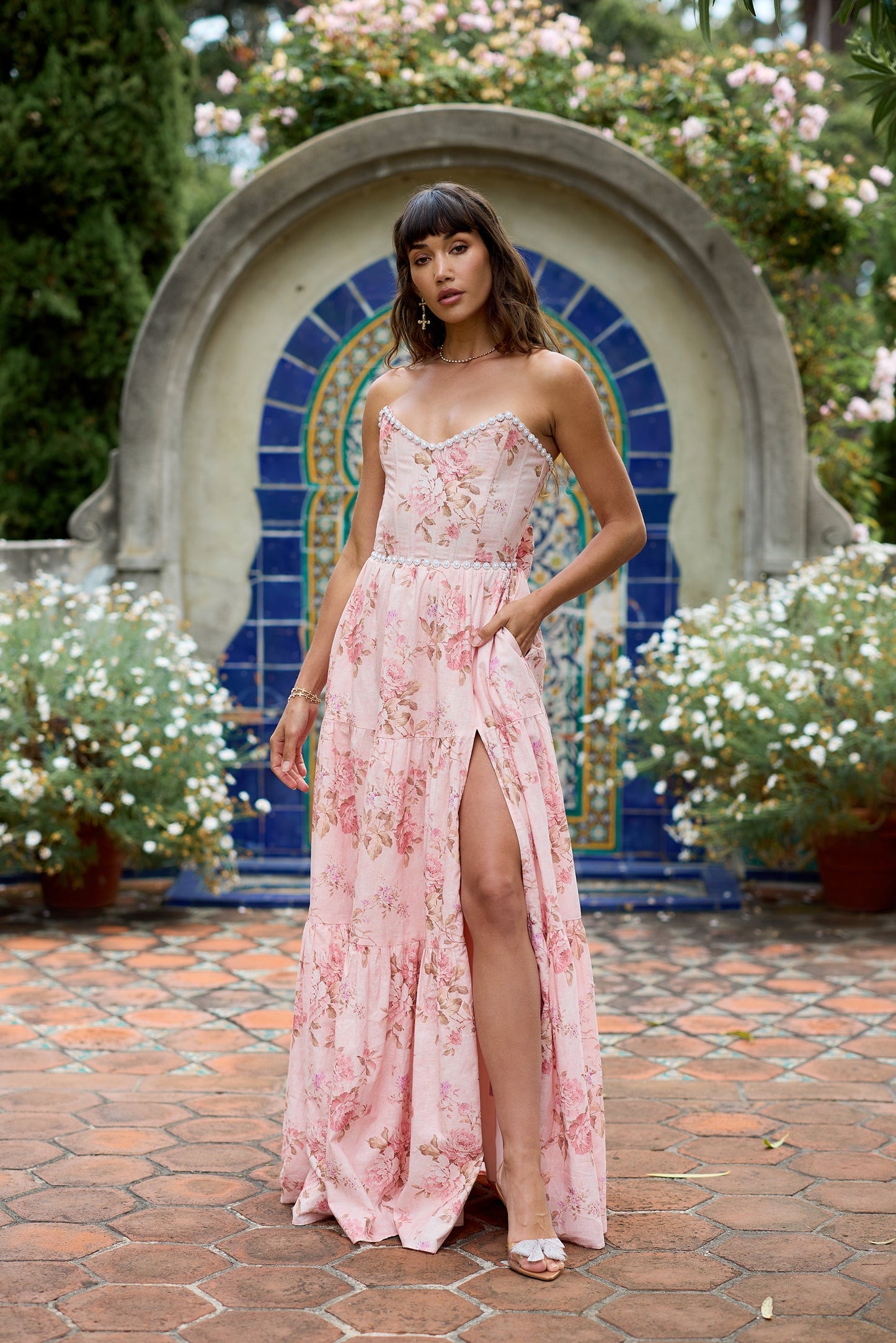 The Vivian Dress in Peach Tapestry