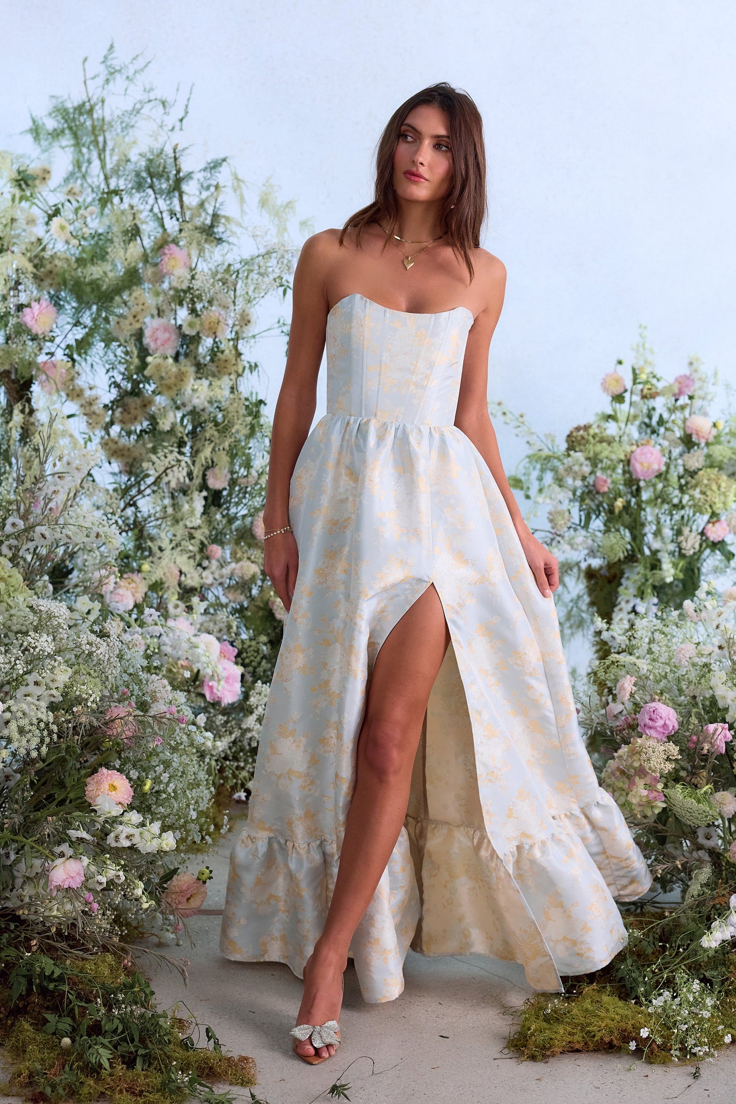 The Charlotte Dress in Sky Windsor Brocade