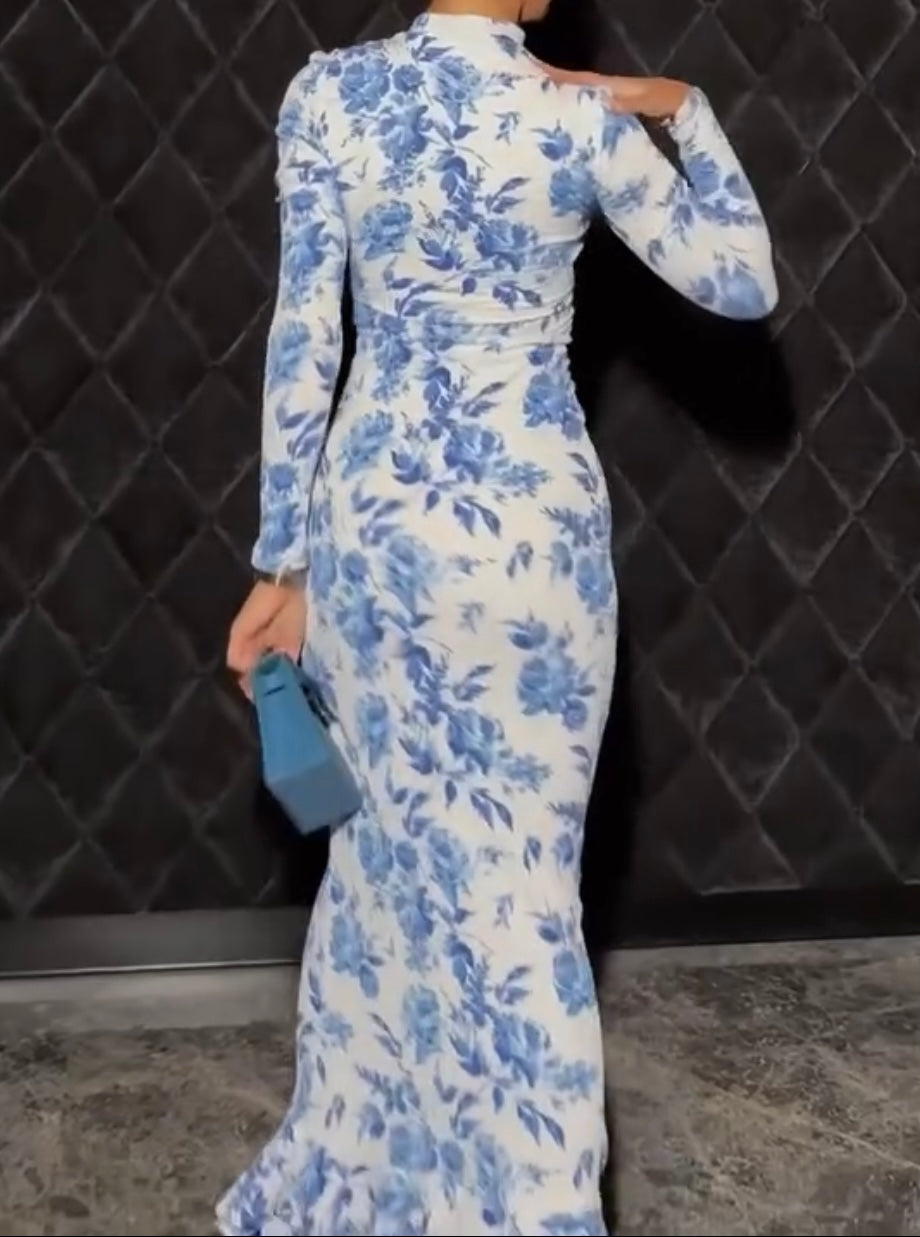 Sexy Long Sleeve Elegant Slim Fit All-Match Floral Dress