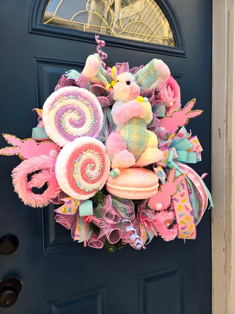 HOT SALE Pastel bunny wreath,Easter sweets wreath